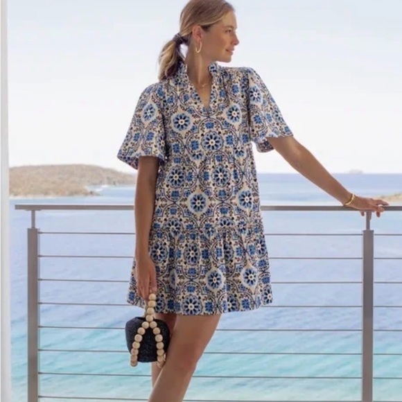 Tuckernuck Soleil Medallion Crawford Mini Dress XS 100% Cotton Short Sleeve - Picture 1 of 5